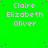 A static image with a bright green background displaying repeated text "Claire Elizabeth Oliver" in light purple pixelated font, scattered pink dots, and a solid gray rectangle in the bottom-right corner.