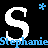 Pixelated contact sheet showing two frames of an animated buddy icon with overlapping 'S' letters and the name 'Stephanie' in blue and white text on black background.