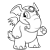 Pixelated grayscale image of a cartoon elephant with large ears, a long trunk, and a single visible black eye, standing upright with one arm raised.