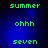 Green pixelated text 'summer', 'ohhh', and 'seven' arranged vertically on a blue gradient background with subtle light effects.