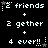 Pixelated text and symbols arranged in a pattern on a black background, with animated star and dot elements changing position across frames