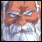 Pixelated image of an elderly man with a white beard and mustache, wearing glasses, next to stylized text on a black background.