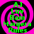 Four identical display a bright pink and black spiral background with green text reading AJ Luv Bam Margera Rules