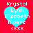 Four identical pixelated heart-shaped icons with cyan fill on red background, each displaying text "Krystal Lynn Elizabeth Rivers (333)" in white.