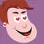 Pixelated cartoon face with brown hair, heart-shaped eyes, and changing mouth expressions across nine positions
