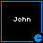 Four identical 48x48 pixel frames arranged in a contact sheet showing the name "John" with blue Pac-Man mouth icons at bottom-right corners, each frame featuring black background and white text.