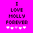 Pixelated text 'I LOVE MOLLY FOREVER' on bright pink background with five white/pink hearts below.