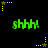 Green 'shhh!' text appears on a black background with yellow star-shaped cursor icons in various positions.