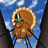 Animated icon shows a cartoon turkey with green eyes and red beak standing on blue sky background, transitioning to group of people in pilgrim hats holding hands.