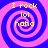 Four identical spiral patterns with alternating blue and pink rings, each containing yellow text reading "I rock lol haha" in a pixelated font.