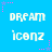 Pixelated text 'DREAM' and 'iconz' repeated in a on a bright blue background with pink and purple star accents