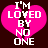 Two identical pixelated pink heart shapes with white text reading "I'M LOVED BY NO ONE" on a dark brown background, displayed side-by-side in a contact sheet layout.