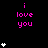 Pixelated pink text "i love you" repeats across black background with white heart symbols in vertical stacks.