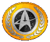 A circular orange and silver icon with a star emblem, shown from multiple angles including front, side, and edge views.