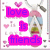 Pixelated image with pink text reading 'love is fiends' over a cartoon character holding a plant, surrounded by small hearts.