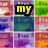 pixelated images with three distinct text overlays: 'my' in yellow, 'fam[ily]' in green, and 'ROCKS' in cyan, all with black outlines