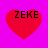 Four red heart shapes on a bright pink background, each containing the text ZEKE in black pixelated font.