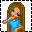 Pixelated image of a woman with long brown hair wearing a blue dress, positioned next to large blue-outlined letters spelling 'The Dohub' on a white background.