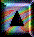 Four square display a black triangle with changing background colors and borders, transitioning from rainbow gradients to white outlines