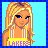 Pixel art contact sheet showing three frames of an animated buddy icon with a female character, text panels, and a sports-themed design.
