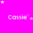 A bright pink background with white text reading 'Cassie' repeated across the , surrounded by white and light pink stars in various positions