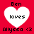 Red background with four white heart shapes, each containing 'Ben' above 'loves', and 'Allyssa <3' below.