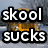 Pixelated text overlays on a blurred background with a dog image, displaying 'skool sucks' on the left and 'u no that' on the right.