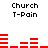 Pixelated red bar graph animation with black text reading "Church T-Pain" above and below the bars on a white background.