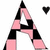 Pixelated pink and black checkered letter A with a heart symbol, two small hearts above it in one frame, and the heart below in another.
