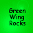 Green background with black pixelated text reading 'Green Wing Rocks' in four identical quadrants.