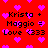 Red background with pink pixelated hearts and repeated text "Krista + Maggio = Love <333" in black font.