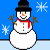 Two pixelated snowmen with black top hats, red scarves, and orange carrot noses stand side-by-side against a blue background with white snowflakes.