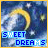 Animated contact sheet showing 10 frames of a buddy icon with a night sky background, yellow crescent moon, white stars, and blue text reading "SWEET DREAMS" at the bottom left.