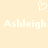 A static pixel art image with a light peach background, featuring a white heart symbol above two instances of the name 'Ashleigh' in white text.