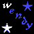 Pixelated black background with scattered blue and white stars and repeated 'wendy' text in blue and white letters across multiple frames of an animated contact sheet.