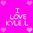 Bright pink background with white pixelated text reading "I LOVE KYLE.L" repeated four times, surrounded by light pink heart shapes.