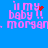 Blue background with pink text reading "i'll my baby !! morgan." and red pixel clusters changing position across frames.