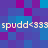Pixelated text 'spudd<333' repeated twice on a blue-purple pixel background with no visible animation changes