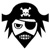 Pixelated black-and-white pirate-themed buddy icon with a skull and crossbones on the hat, eye patch, beard, and long hair.