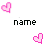 Pixelated pink heart and starburst icons with 'name' text below, displayed in a on white background
