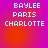 Pixelated text 'BAYLEE PARIS CHARLOTTE' in light blue on a gradient background shifting from purple to red, displayed in a