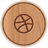 Circular wooden-textured icon with a brown basketball symbol at center, rendered in pixelated style.