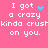 Pink background with white pixelated text reading "I got a crazy kinda crush on you." and blue heart or star symbols.