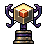 Pixel art trophy with dual curved handles, brown base, and glowing yellow top against gray background.