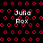 Black background with red circular patterns and white text reading "Julia Rox" in four positions, one of which has a wavy line replacing the bottom