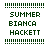 Pixelated text displays 'SUMMER BIANCA HACKETT' in dark green on white and pink backgrounds with dotted borders.