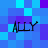 Four identical pixelated text icons reading 'ALLY' on a blue-purple gradient background