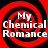 Four identical red and black spiral patterns with white text reading "My Chemical Romance" arranged in a