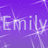 Purple background with white text 'Emily' repeated across multiple , featuring white starburst effects and a gray on the right