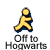 Animated contact sheet of a yellow stick figure icon with multiple states including running, wearing witch hat, and riding broomstick, all labeled "Off to Hogwarts" with additional text fragments at bottom right.